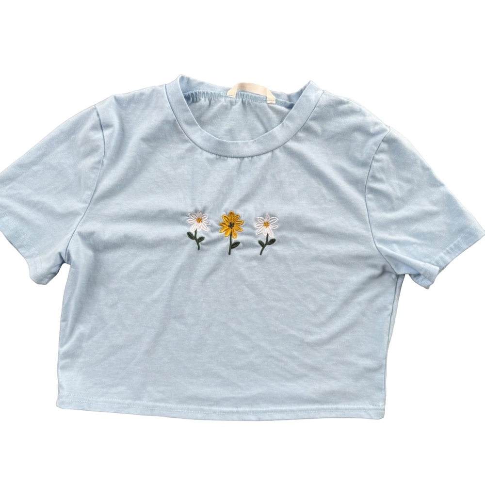 Romwe Cute Floral Print Cropped Tee Short Sleeve